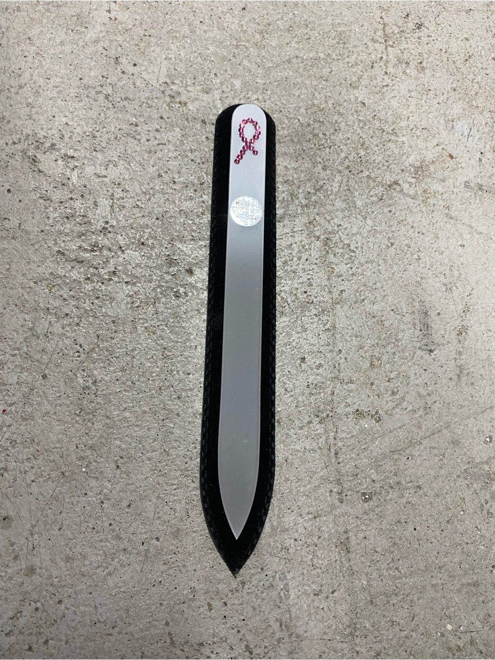 Pink Ribbon Crystal Glass Nail File with Black Sleeve